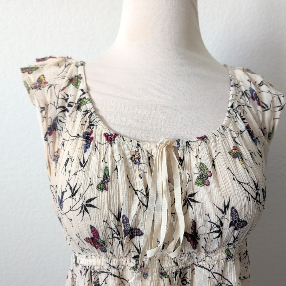 Vintage Y2K Lucky Brand Butterfly Cotton Babydoll Top Cream Small Fairy Whimsy